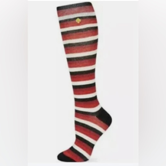 Kate Spade Socks gold black white red metallic striped knee high NEW size OSFA - Picture 1 of 8